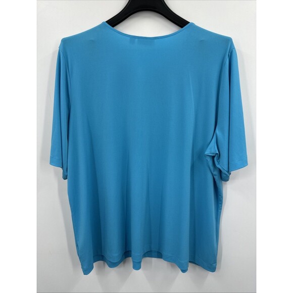 Susan Graver 3X Liquid Knit Top Blue Floral Short Sleeve V-Neck - Picture 5 of 9